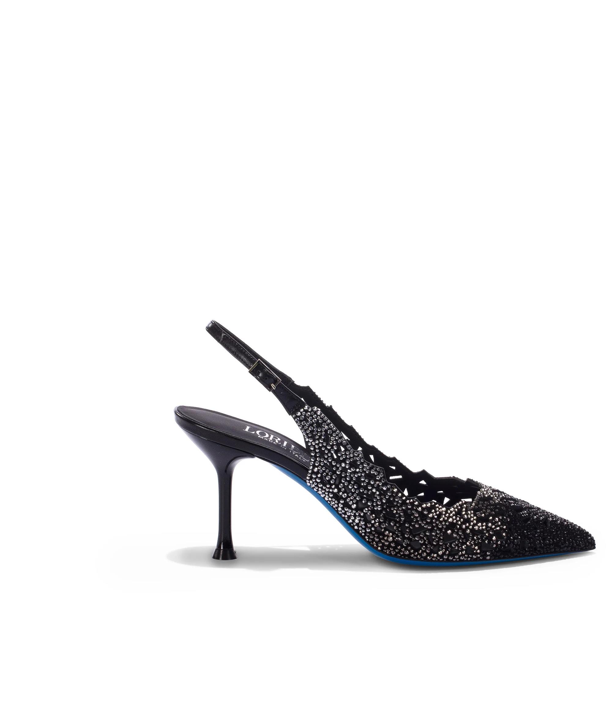 Slingback in camoscio nero laser-cut con cristalli decorativi - immagine 2