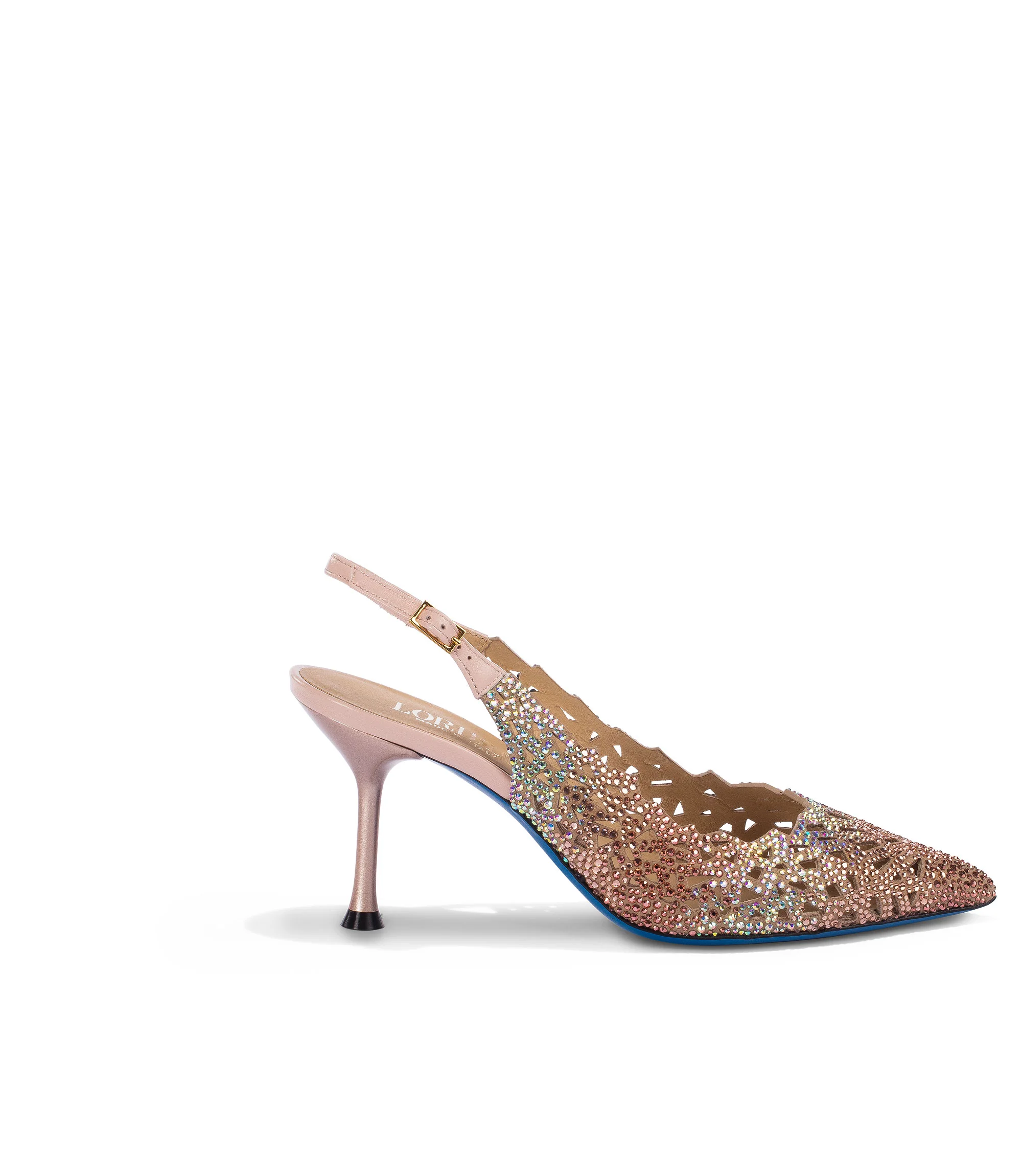 Slingback in camoscio cipria laser-cut con cristalli - immagine 2