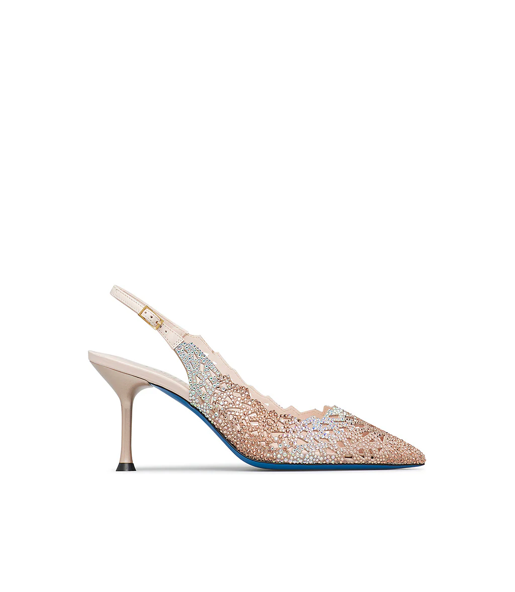 Slingback in camoscio cipria laser-cut con cristalli - immagine 2