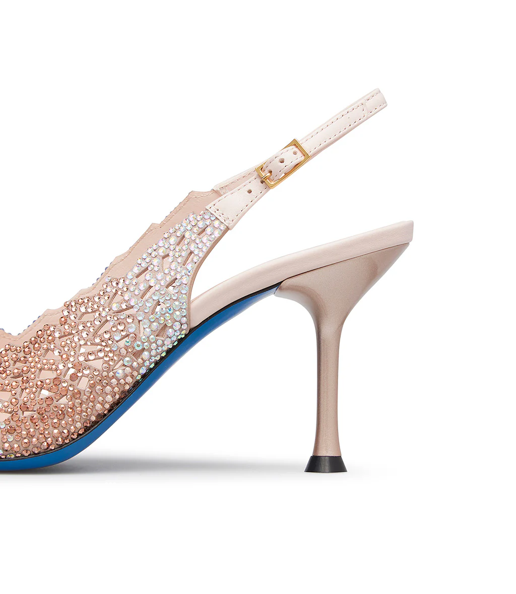 Slingback in camoscio cipria laser-cut con cristalli - immagine 5