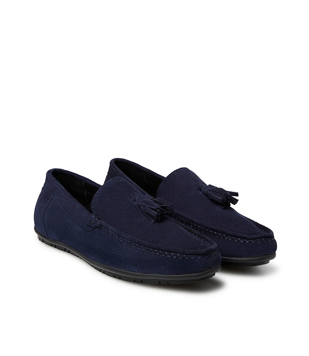 Mocassino in camoscio blu con nappine - immagine 3