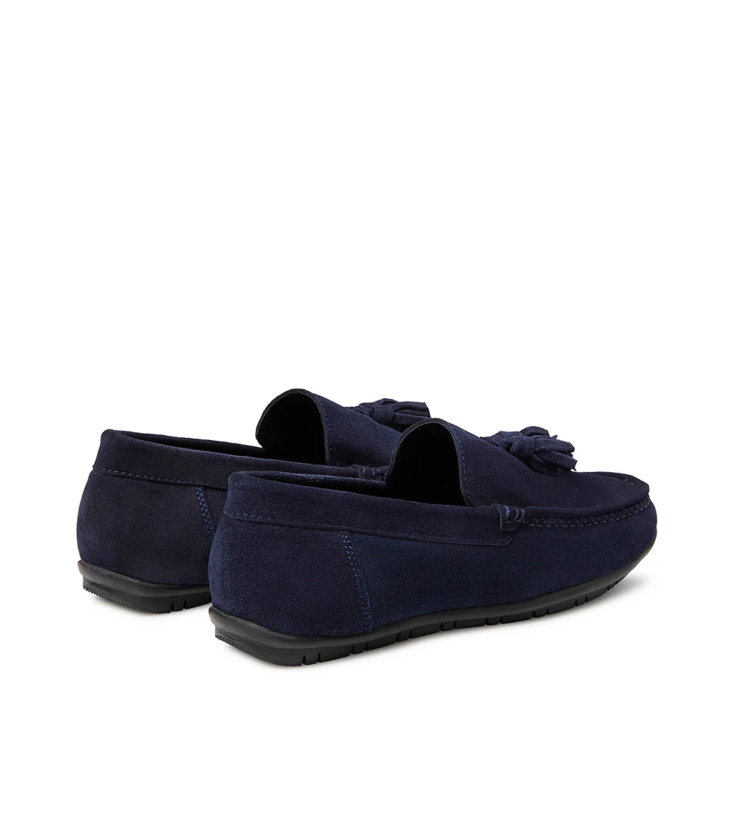 Mocassino in camoscio blu con nappine - immagine 4
