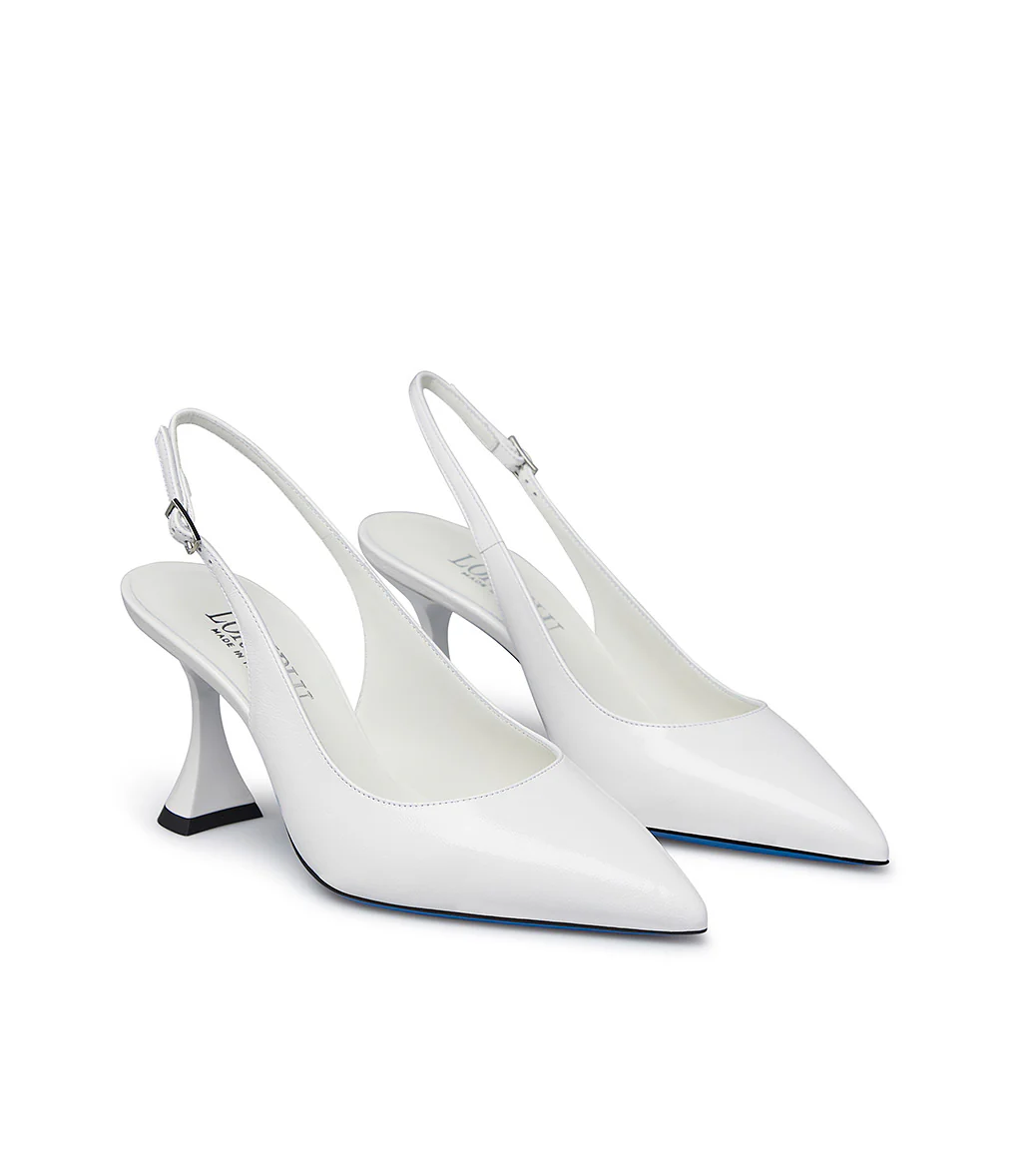 Slingback in pelle lucida bianco - immagine 3