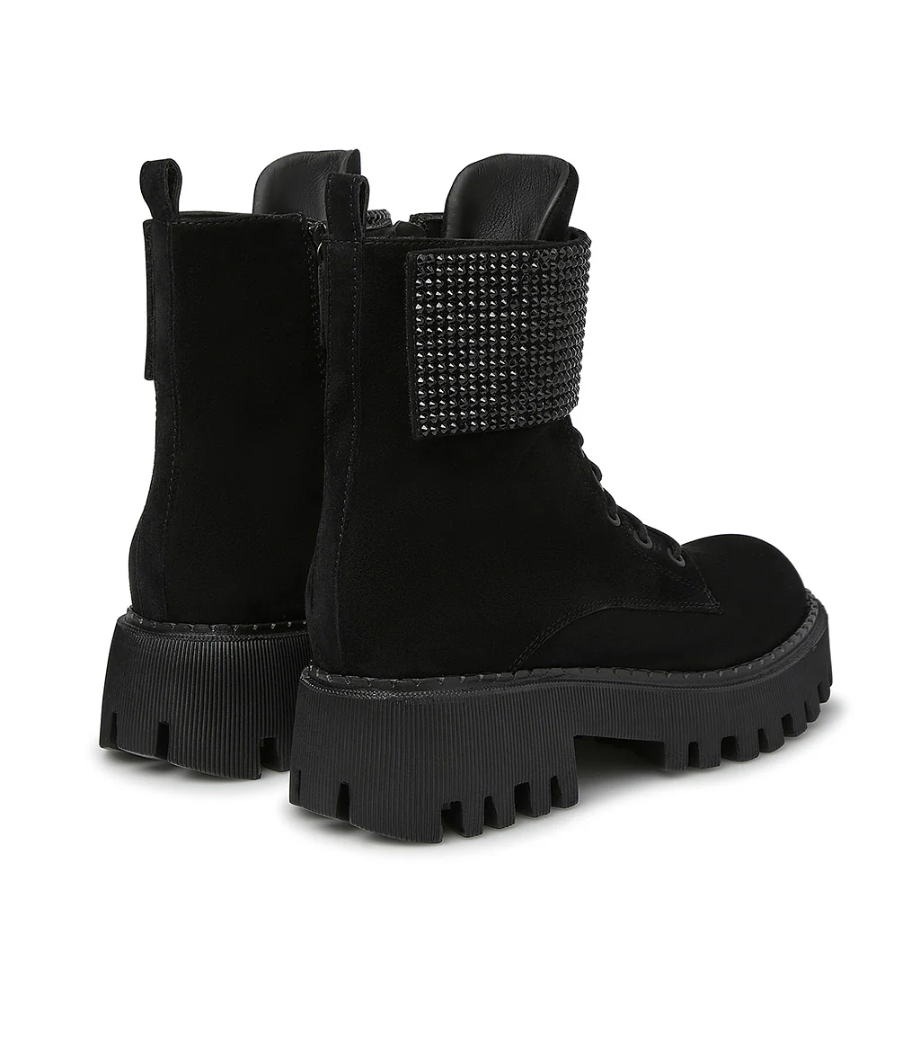 Stivaletti stringati in camoscio nero con strass - immagine 4