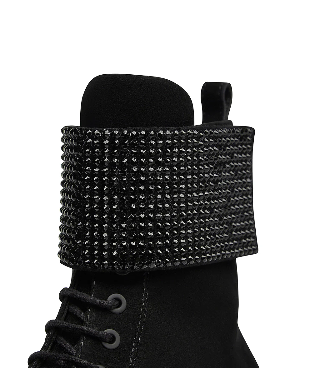 Stivaletti stringati in camoscio nero con strass - immagine 5