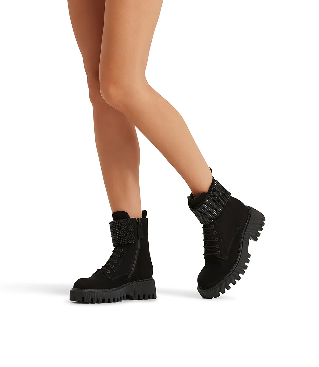 Stivaletti stringati in camoscio nero con strass - immagine 6