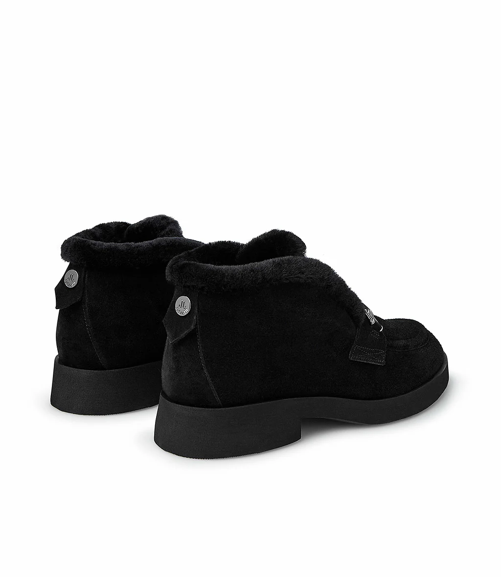 Mocassini in pelliccia nera con fibbia-logo - immagine 4