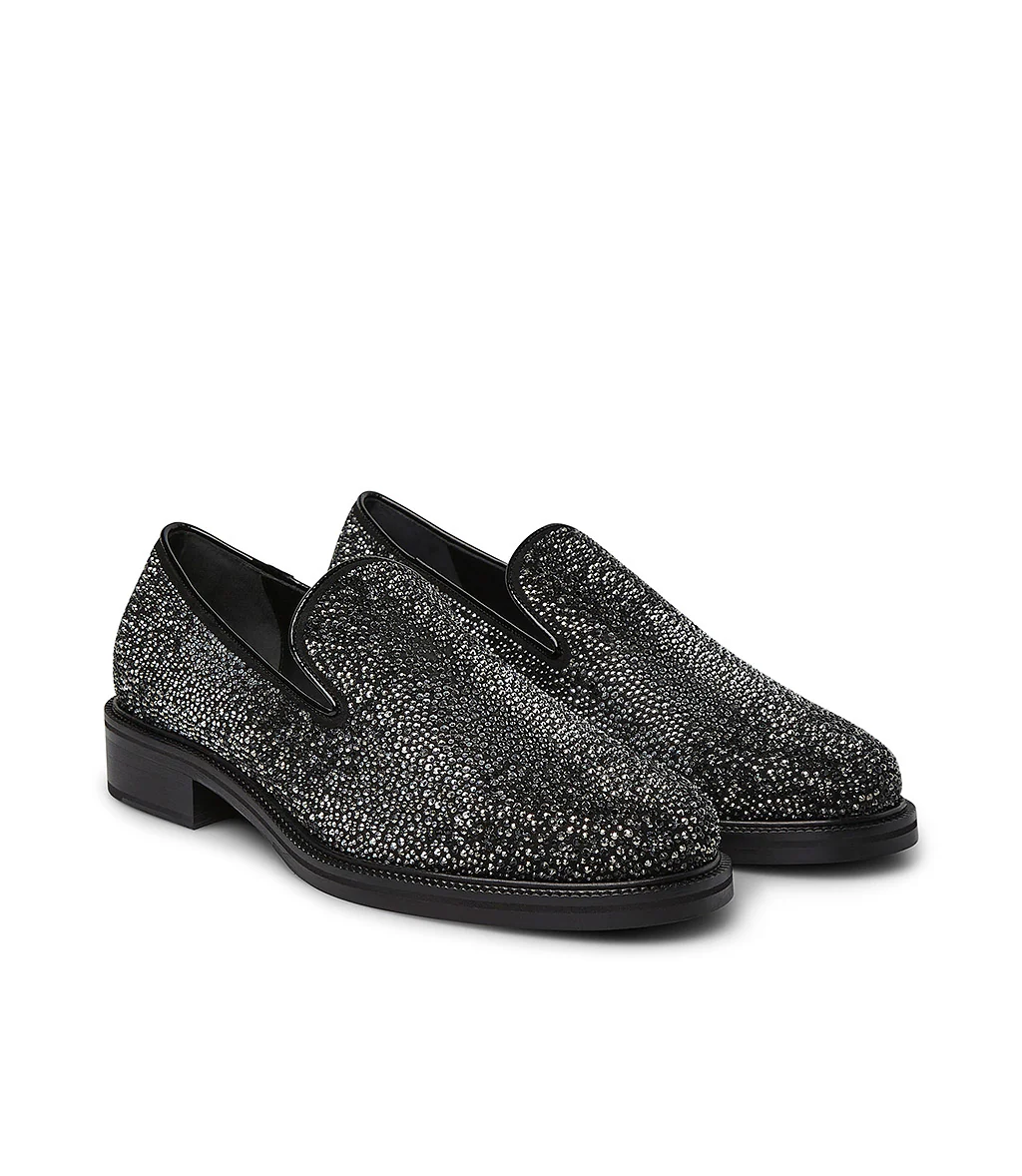 Mocassini in camoscio nero con cristalli - immagine 3