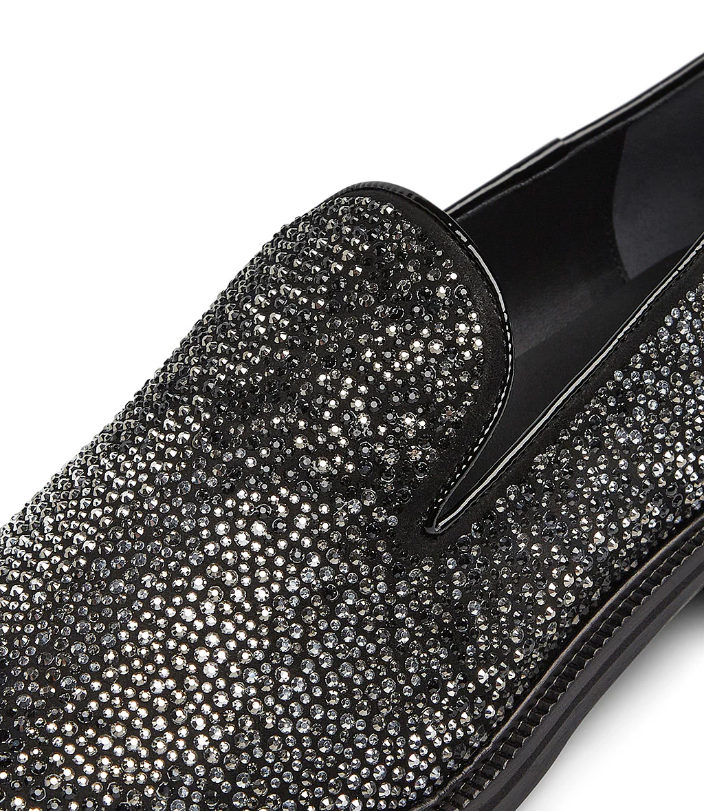 Mocassini in camoscio nero con cristalli - immagine 5