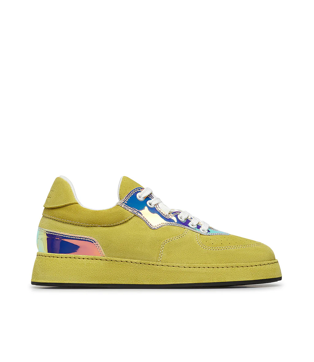Sneakers in velour giallo e vernice multicolor - immagine 2
