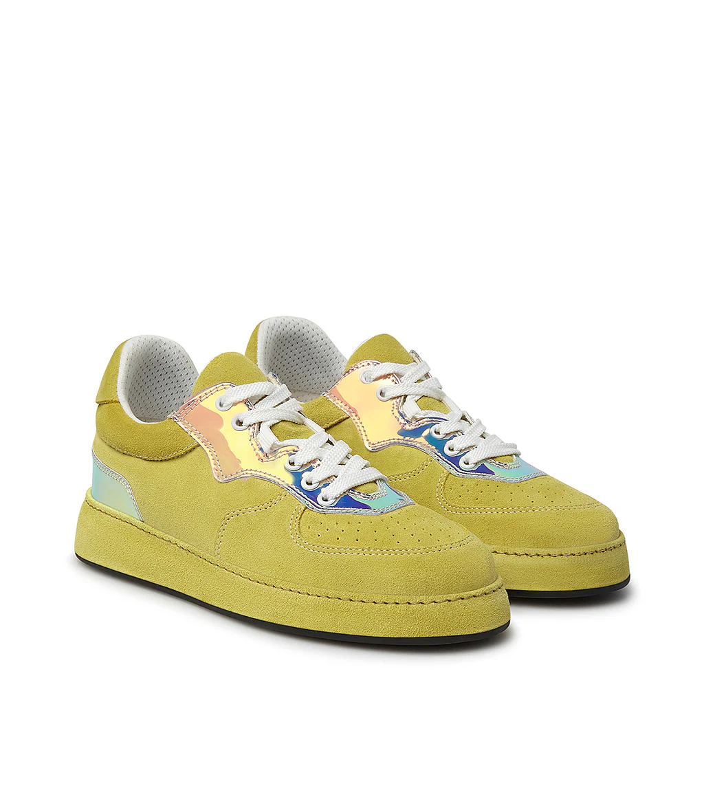 Sneakers in velour giallo e vernice multicolor - immagine 3