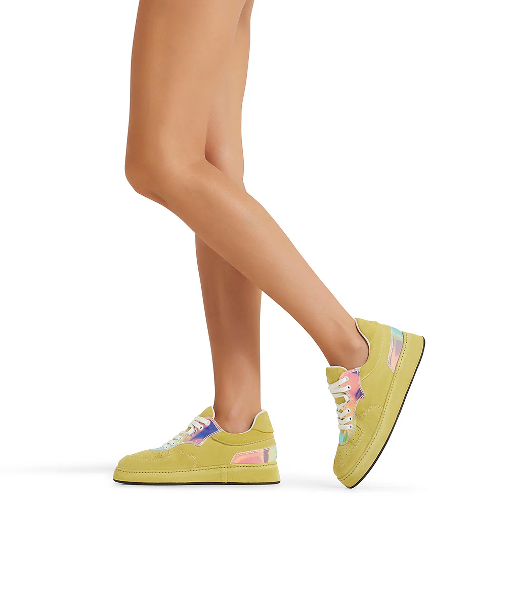 Sneakers in velour giallo e vernice multicolor - immagine 6