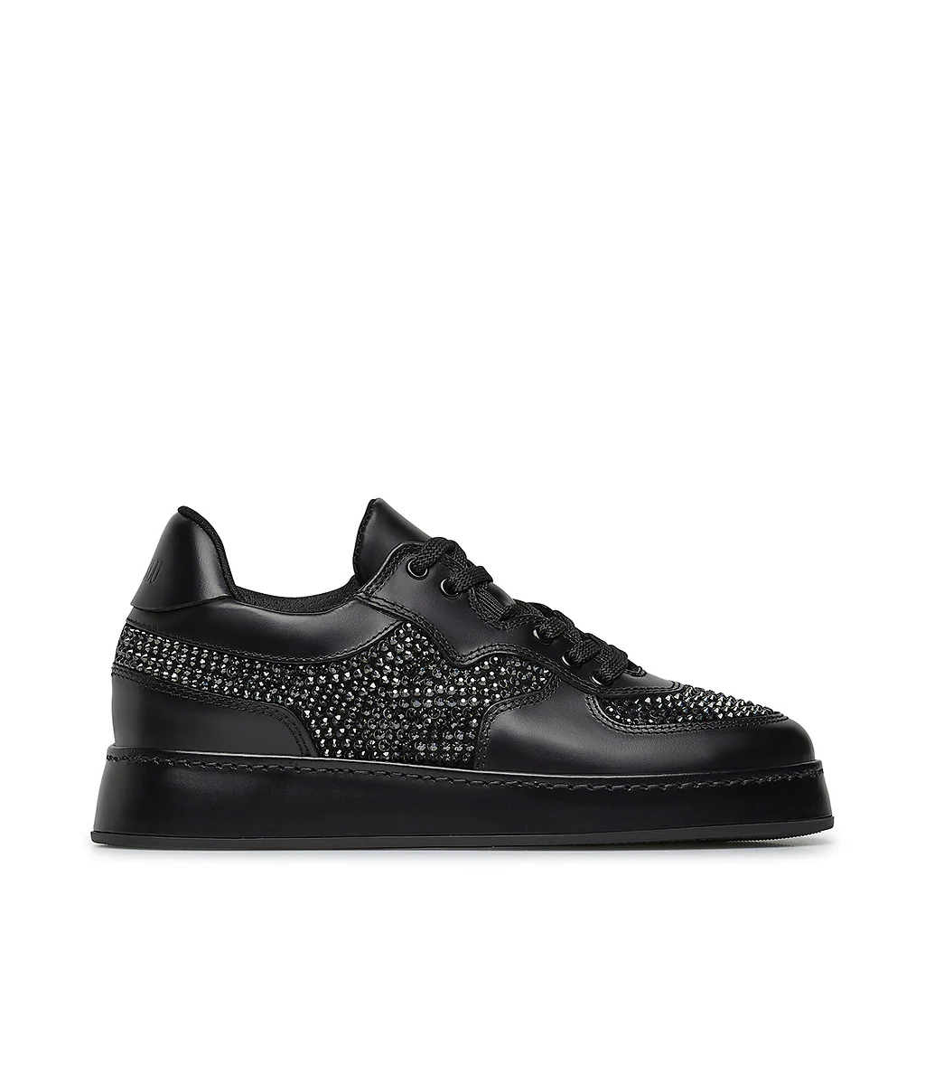 Sneakers in pelle e camoscio nero con cristalli - immagine 2