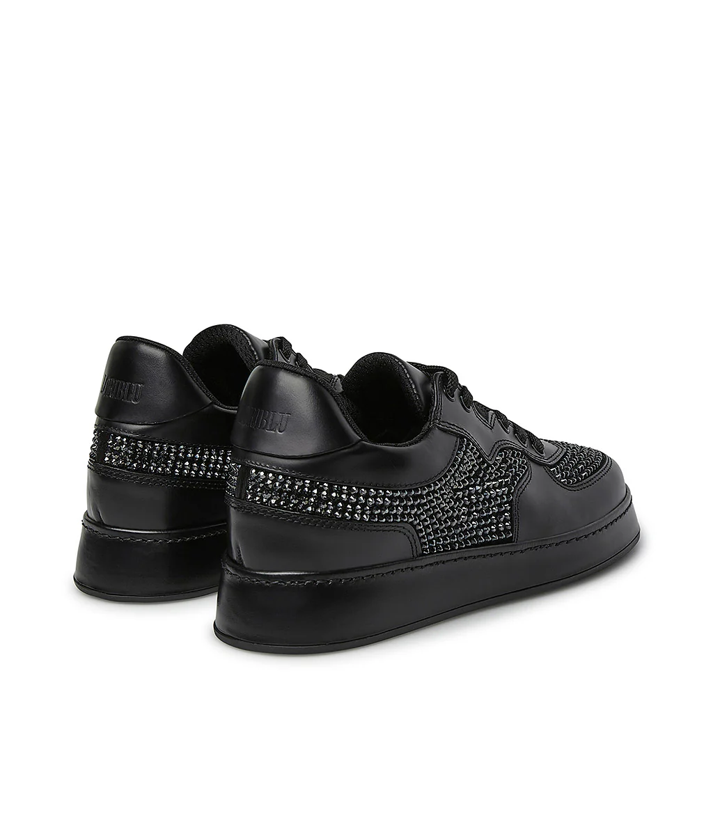 Sneakers in pelle e camoscio nero con cristalli - immagine 4
