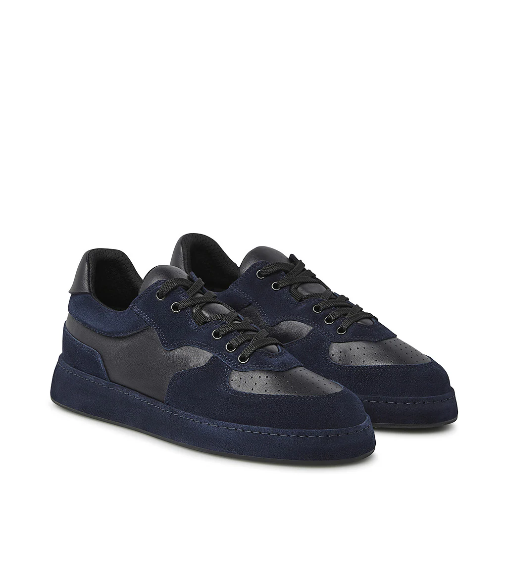 Sneakers in nappa e camoscio blu scuro - immagine 3