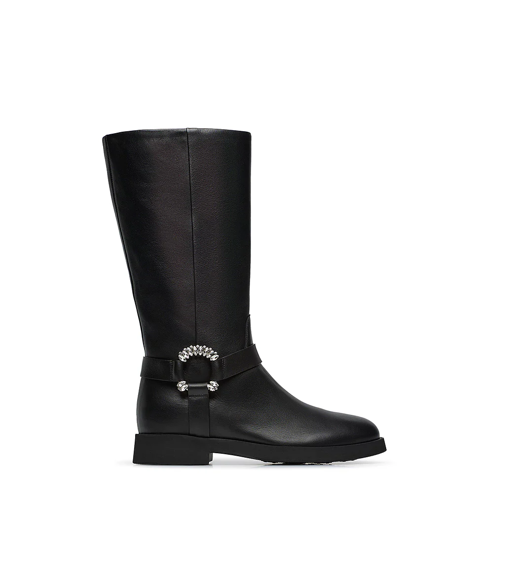 Stivale in nappa nera con fibbia gioiello - immagine 2