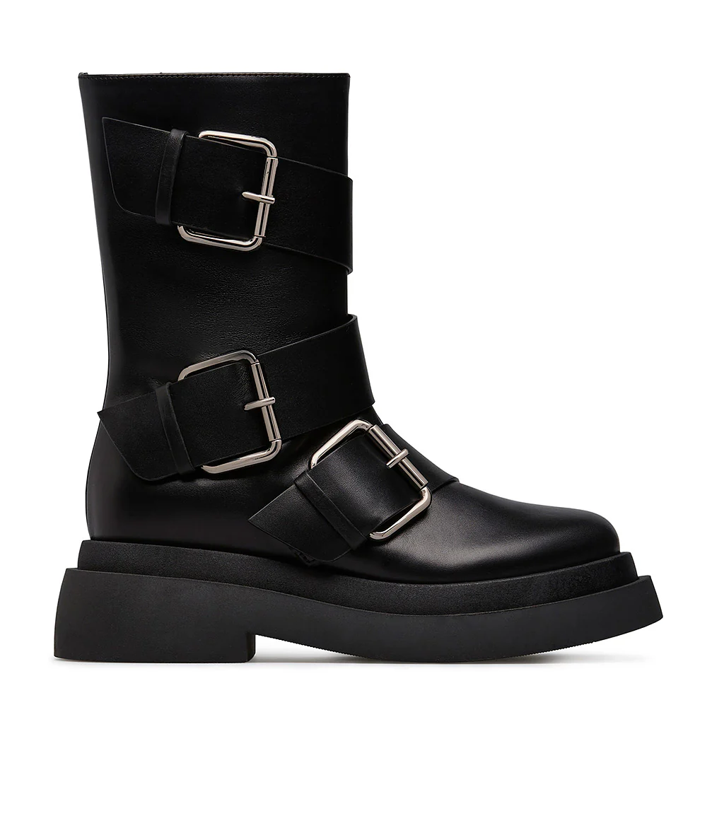 Stivaletto in vitello nero con cinturini - immagine 2