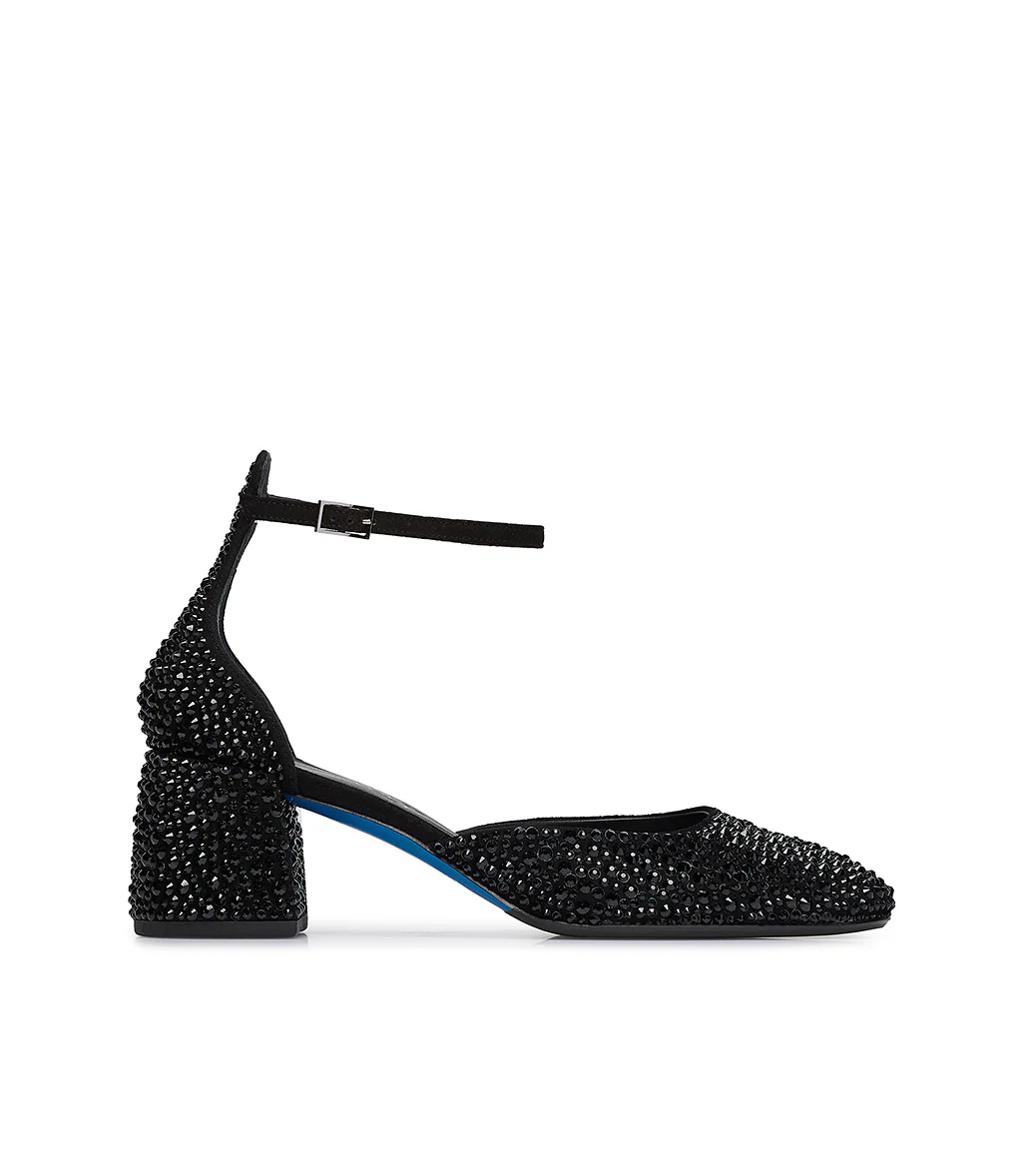 Décolleté Mary Jane in camoscio nero con cristalli all-over - immagine 2