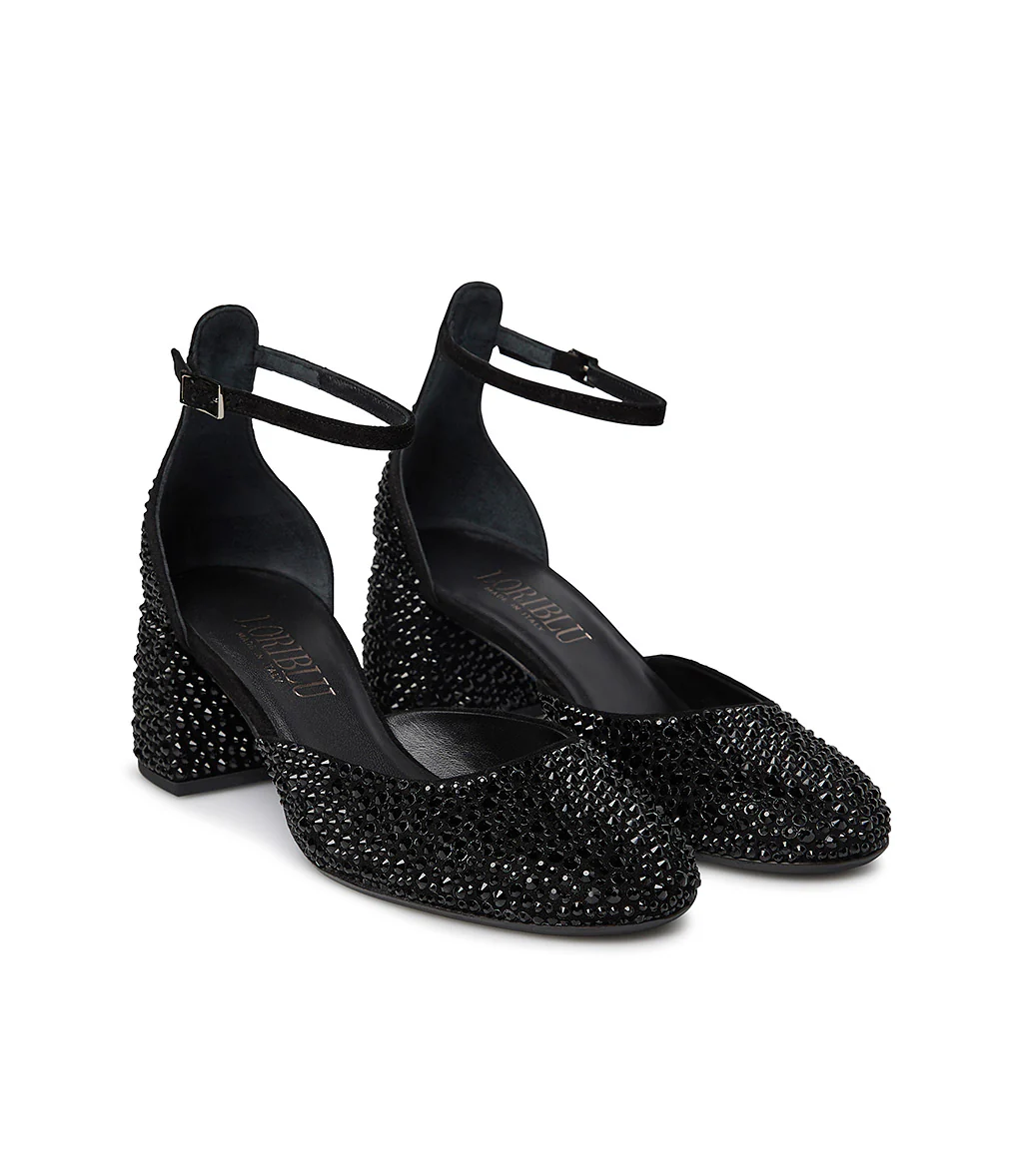 Décolleté Mary Jane in camoscio nero con cristalli all-over - immagine 3