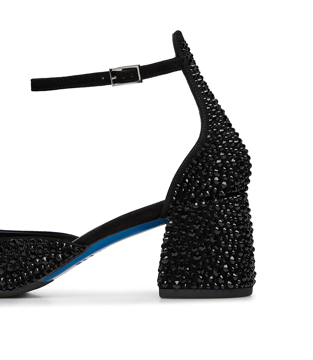 Décolleté Mary Jane in camoscio nero con cristalli all-over - immagine 5