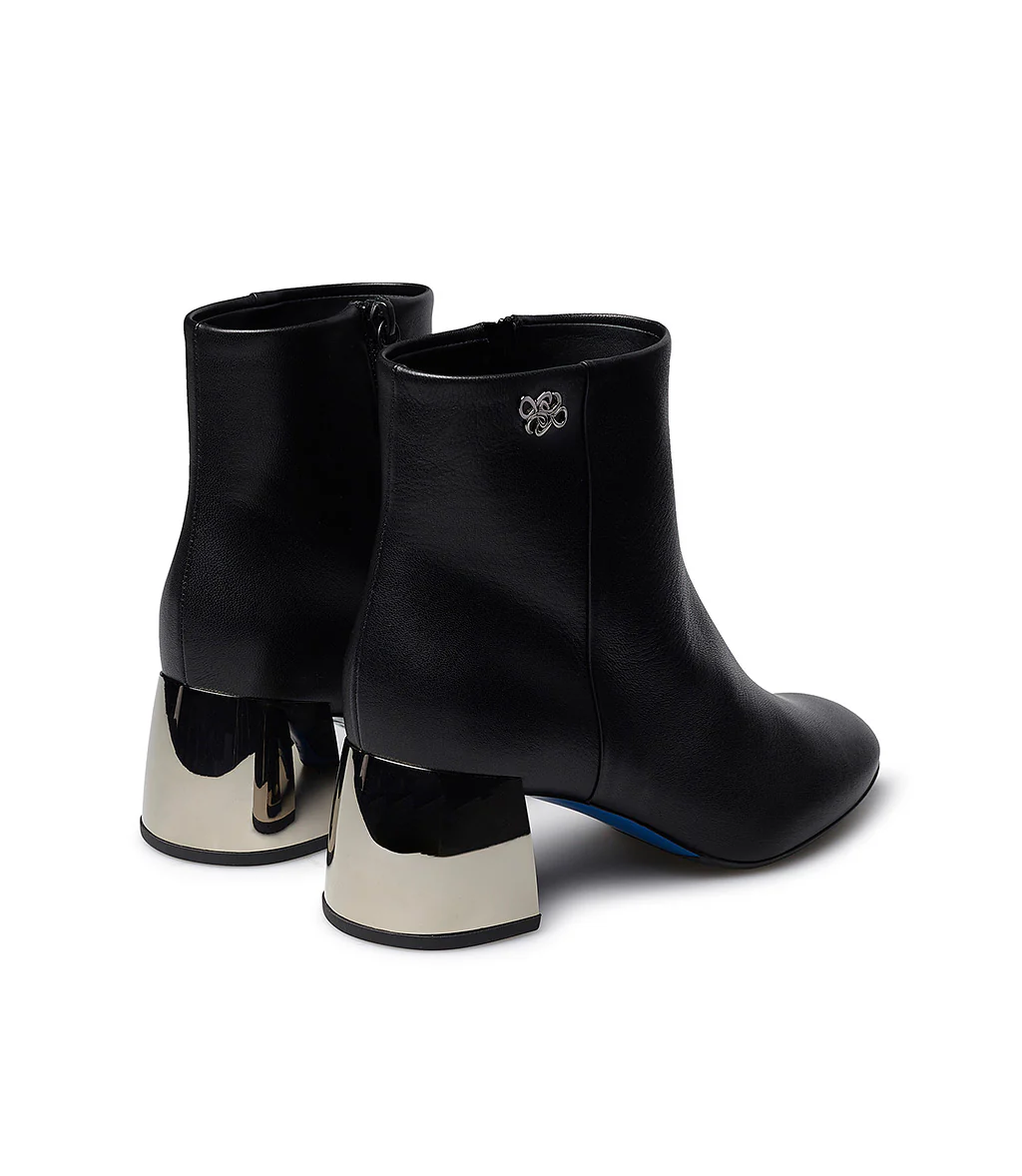 Stivaletto in nappa nera con tacco metal argento - immagine 4