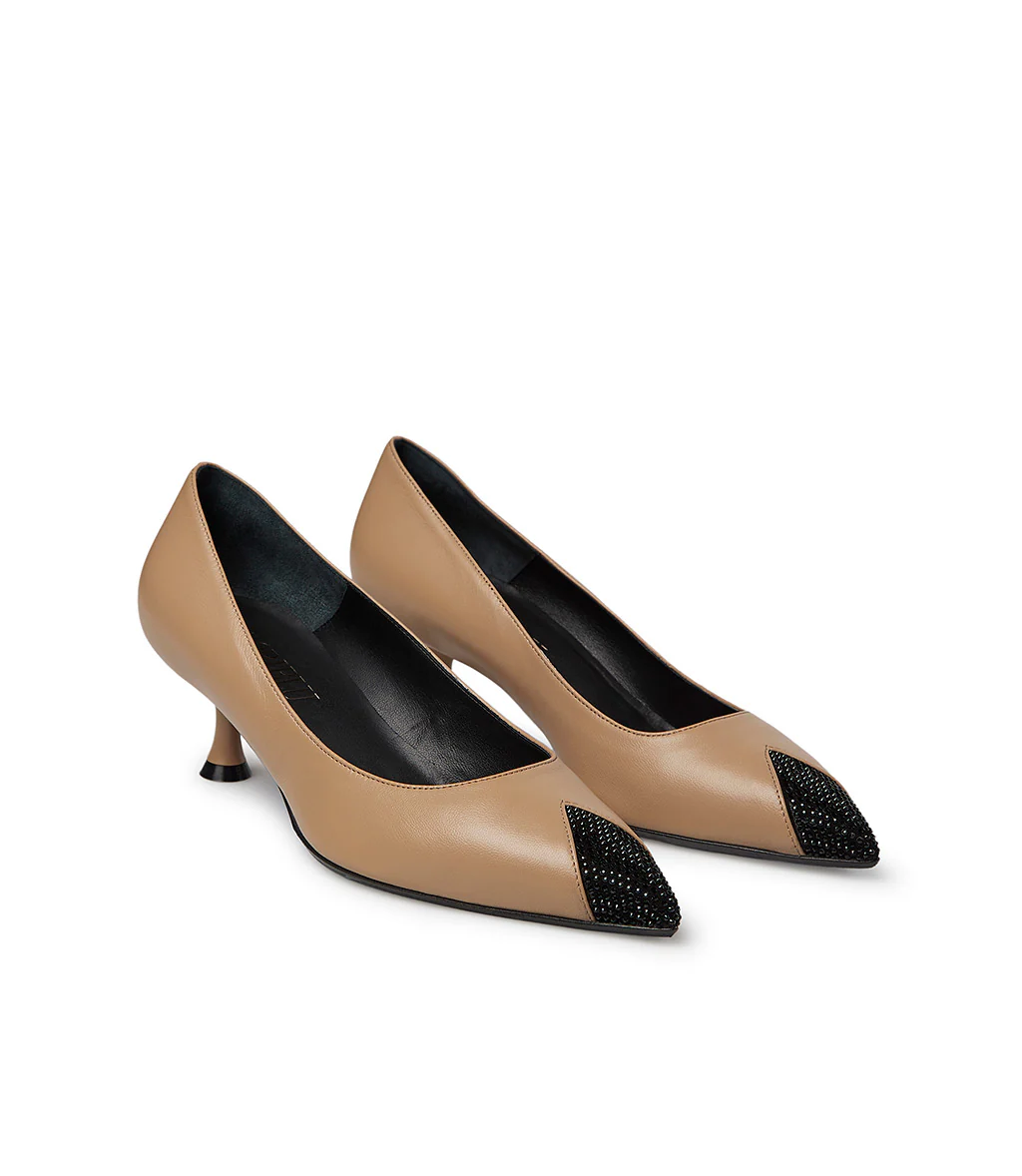 Décolleté nappa crusca con cristalli - immagine 3