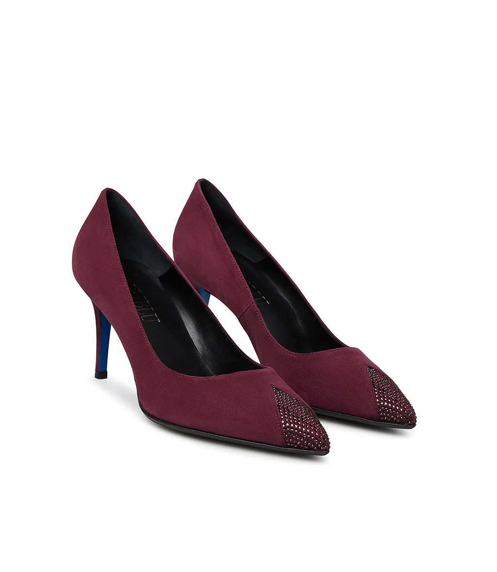 Décolleté in camoscio borgogna con cristalli - immagine 3