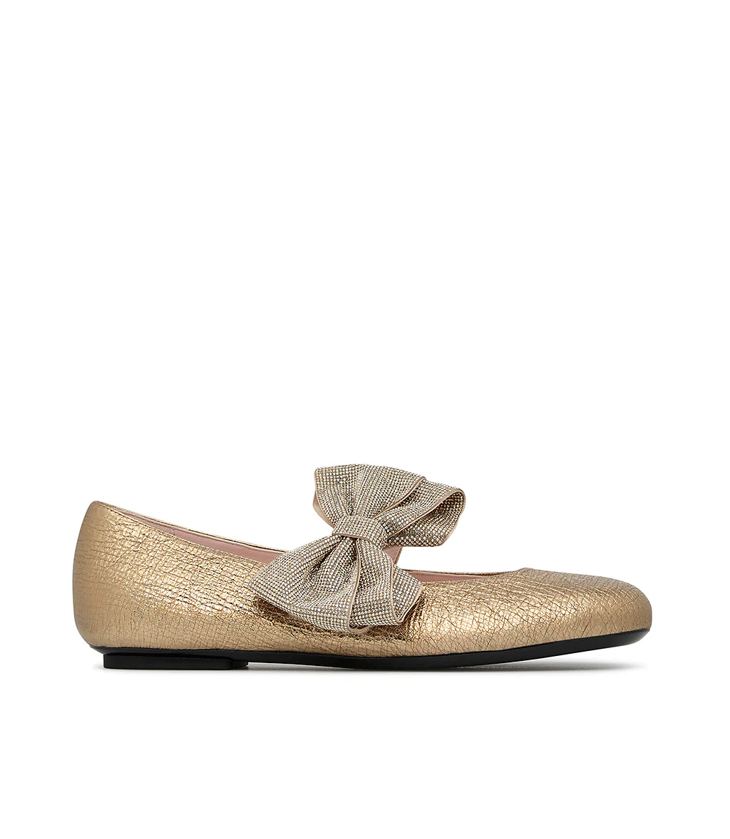 Ballerine in pelle oro con fiocco - immagine 2