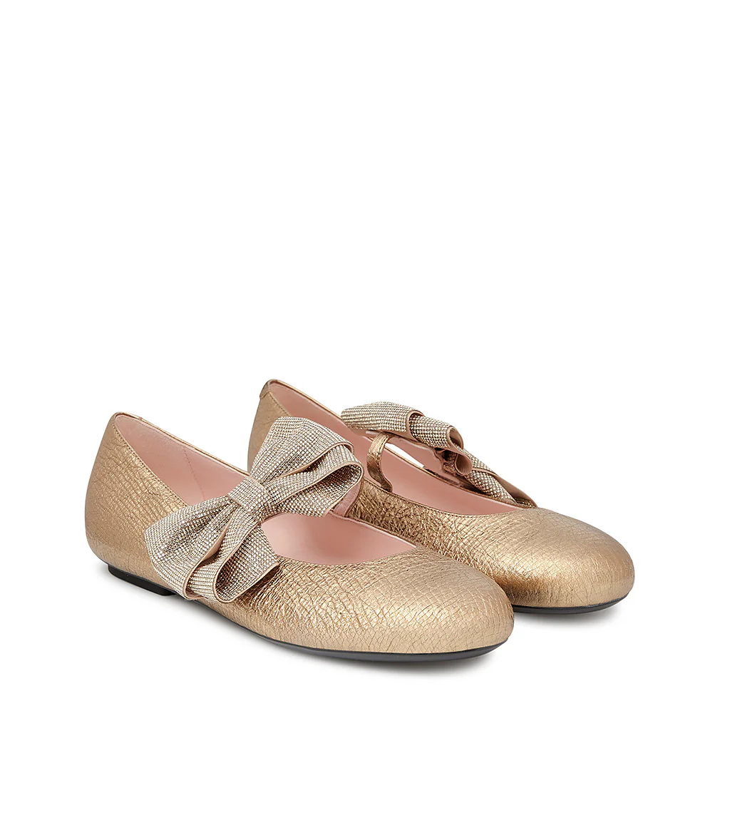 Ballerine in pelle oro con fiocco - immagine 3