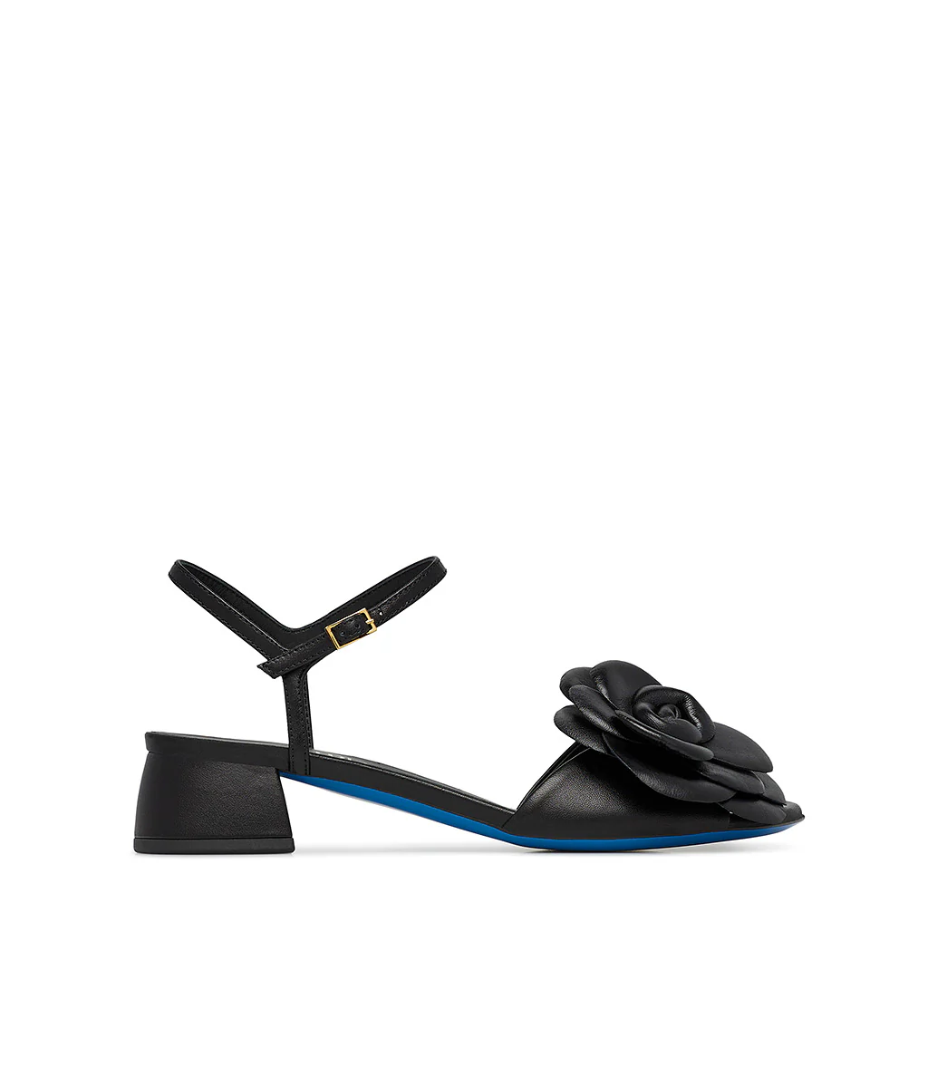 Sandalo in nappa nera con fiore - immagine 2