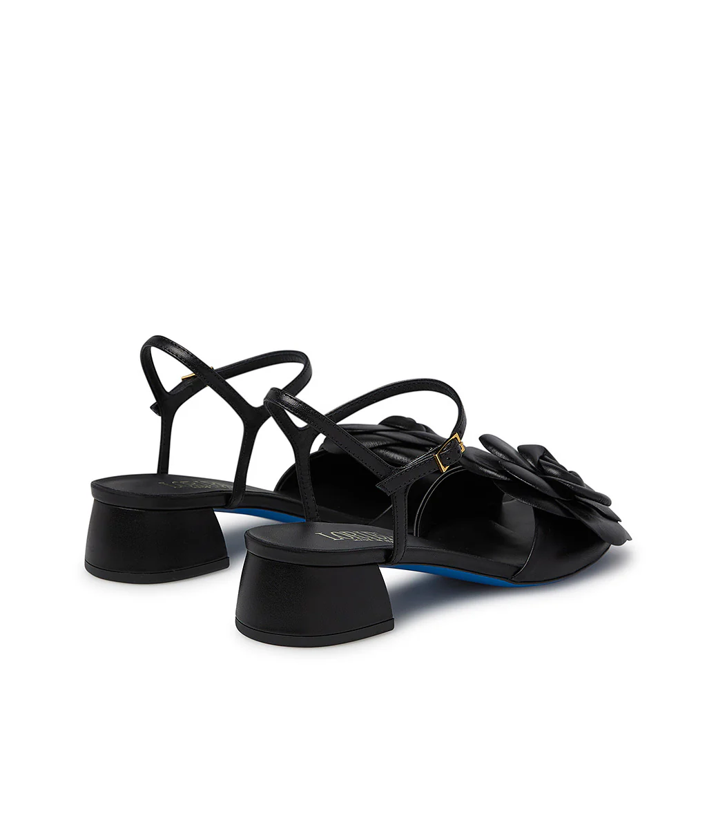 Sandalo in nappa nera con fiore - immagine 4