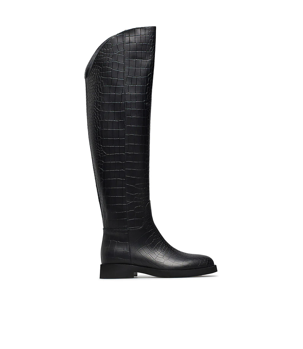 Stivale cuissardes in vitello nero stampa cocco - immagine 2