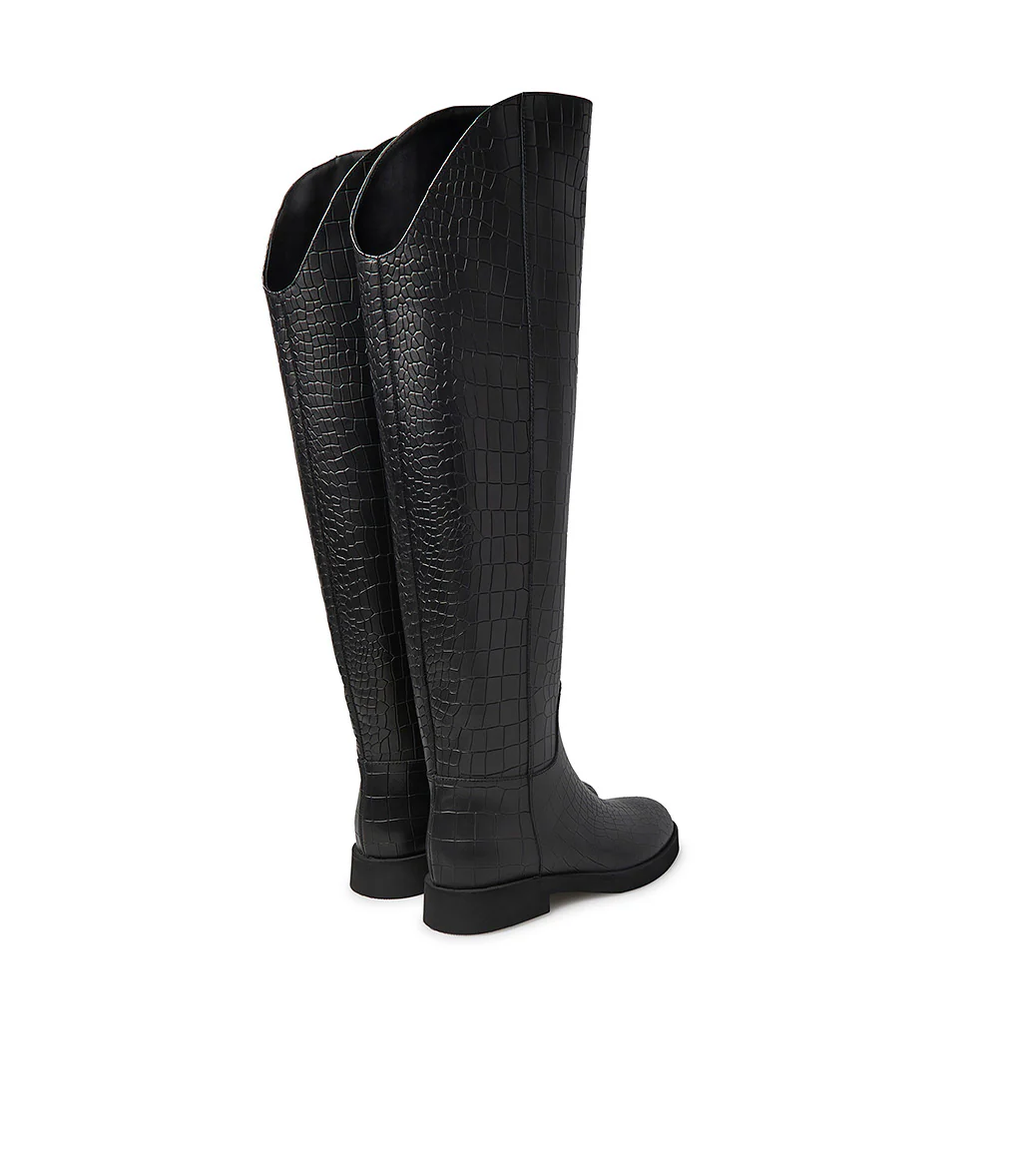 Stivale cuissardes in vitello nero stampa cocco - immagine 4