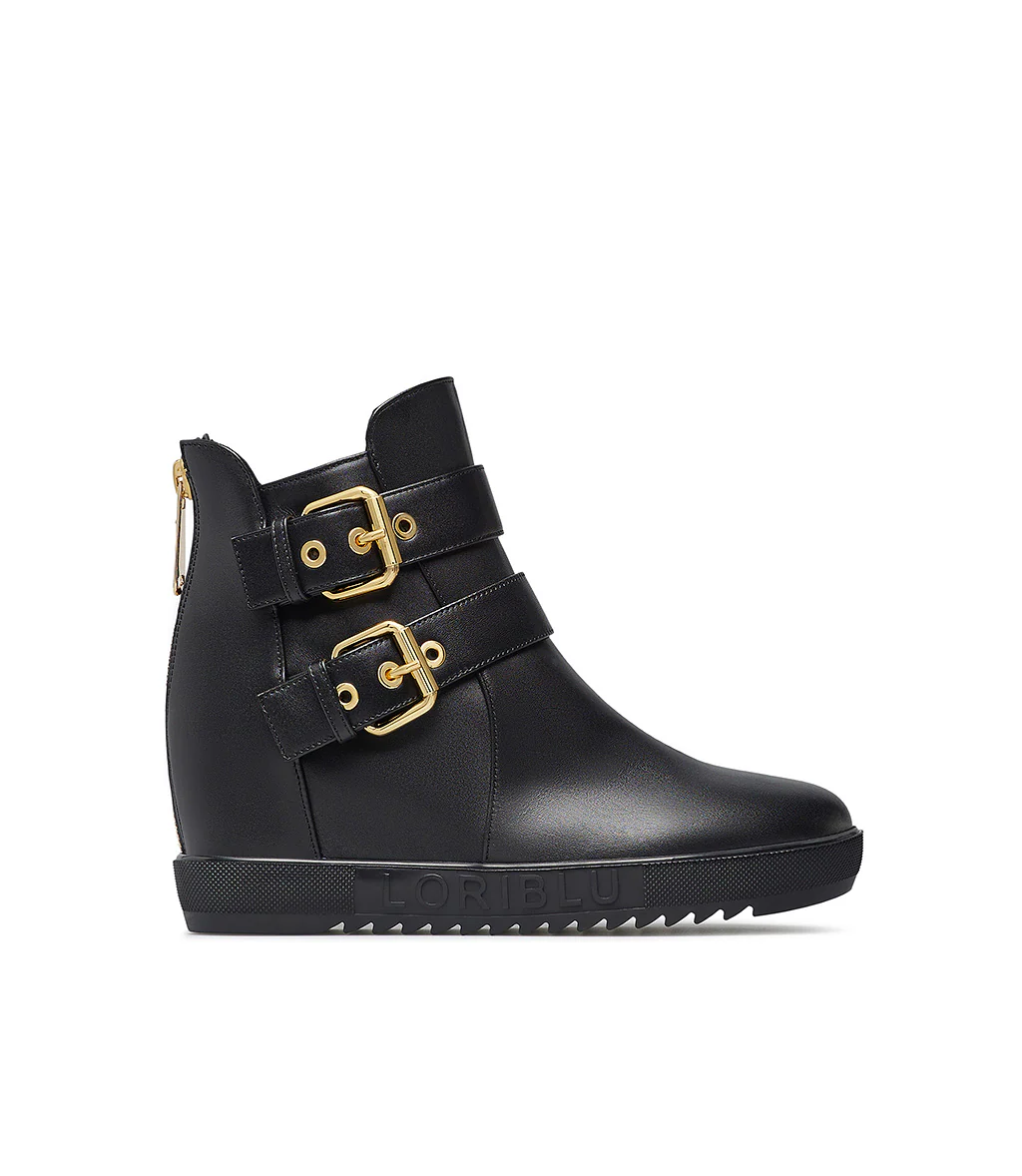 Sneaker in vitello nero con zeppa interna - immagine 2