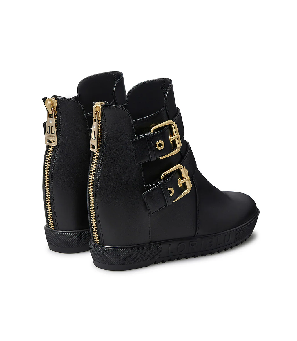 Sneaker in vitello nero con zeppa interna - immagine 4