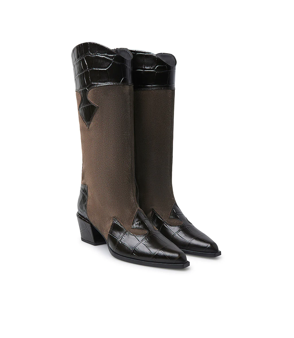 Stivale texano in pelle stampa cocco e camoscio moro - immagine 3