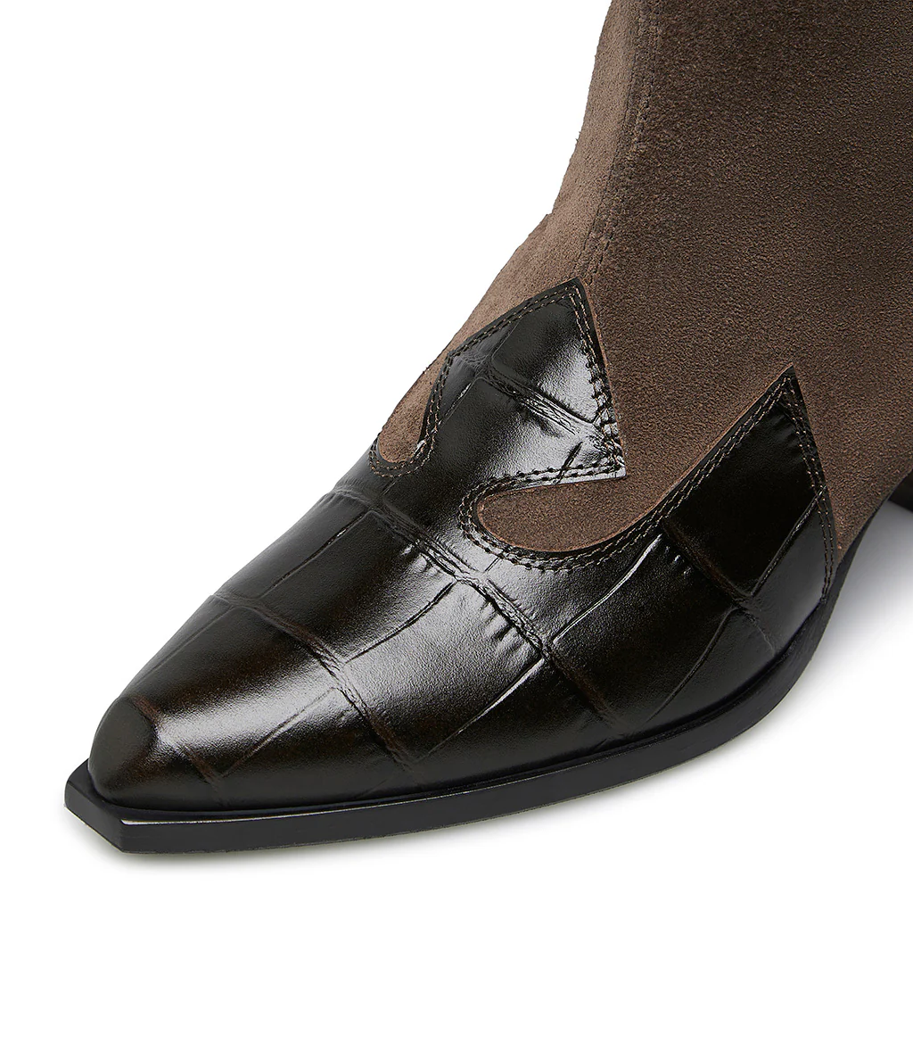 Stivale texano in pelle stampa cocco e camoscio moro - immagine 5