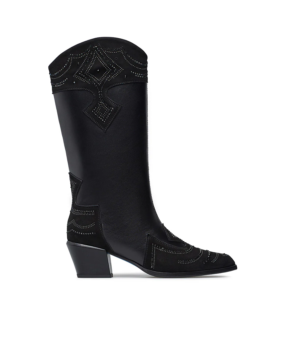 Stivale texano in vitello nero con decorazioni - immagine 2