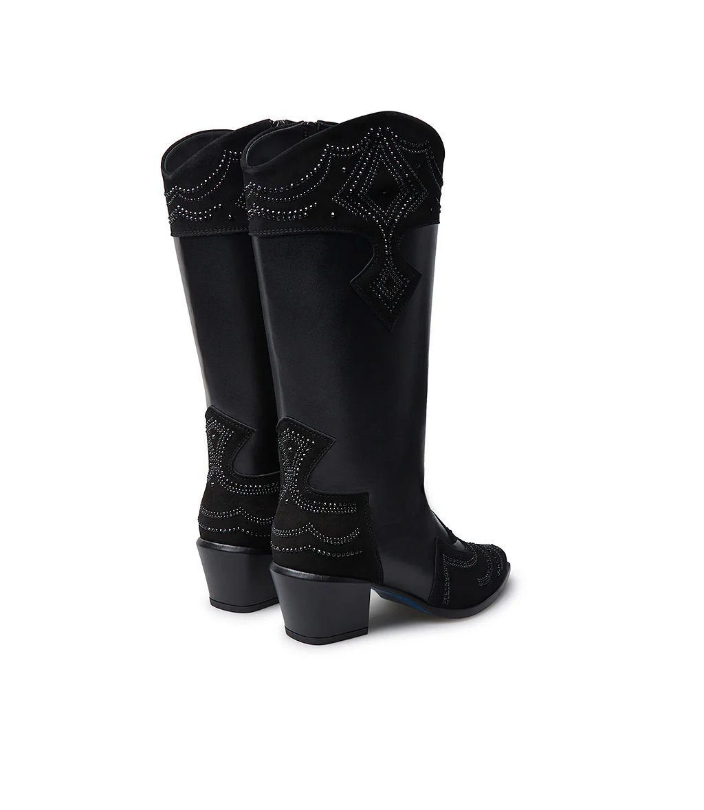 Stivale texano in vitello nero con decorazioni - immagine 4