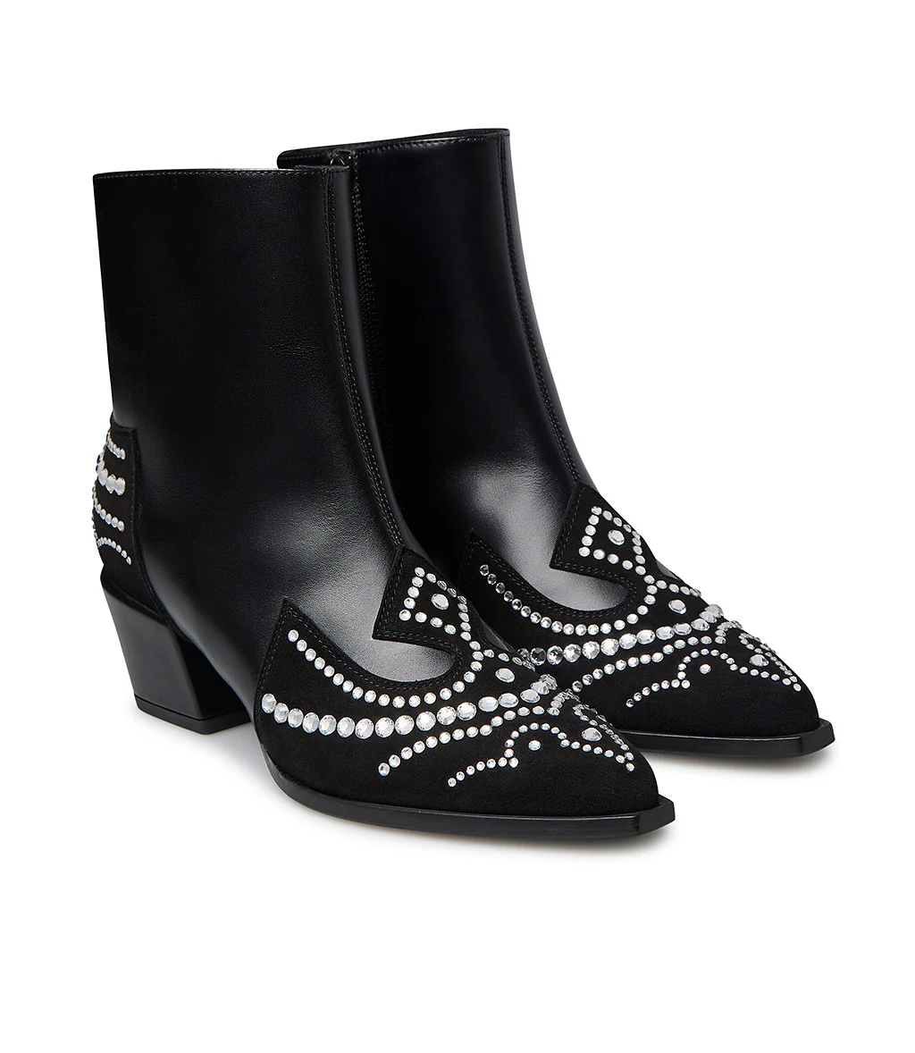 Stivaletto texano in camoscio nero e vitello nero - immagine 3