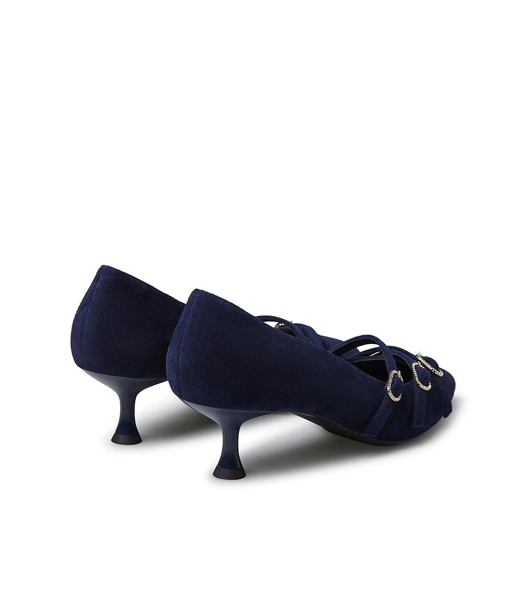 Décolleté in camoscio blu con ciunturini - immagine 4