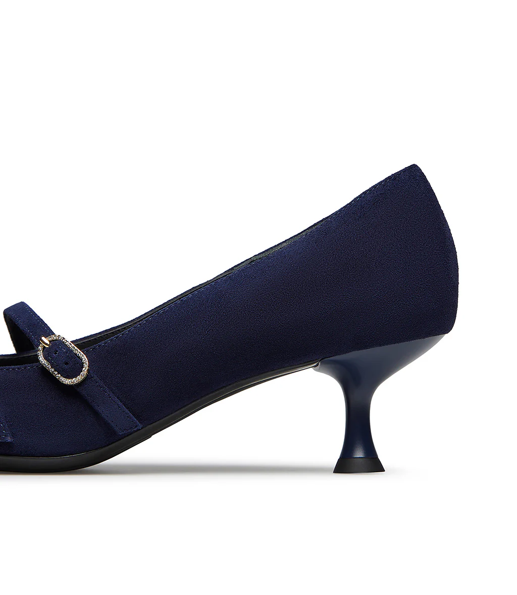 Décolleté in camoscio blu con ciunturini - immagine 5