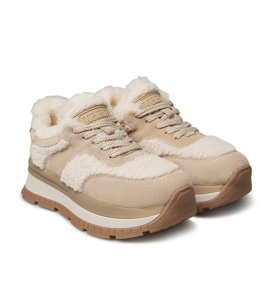 Sneaker in camoscio beige e eco pelliccia - immagine 3