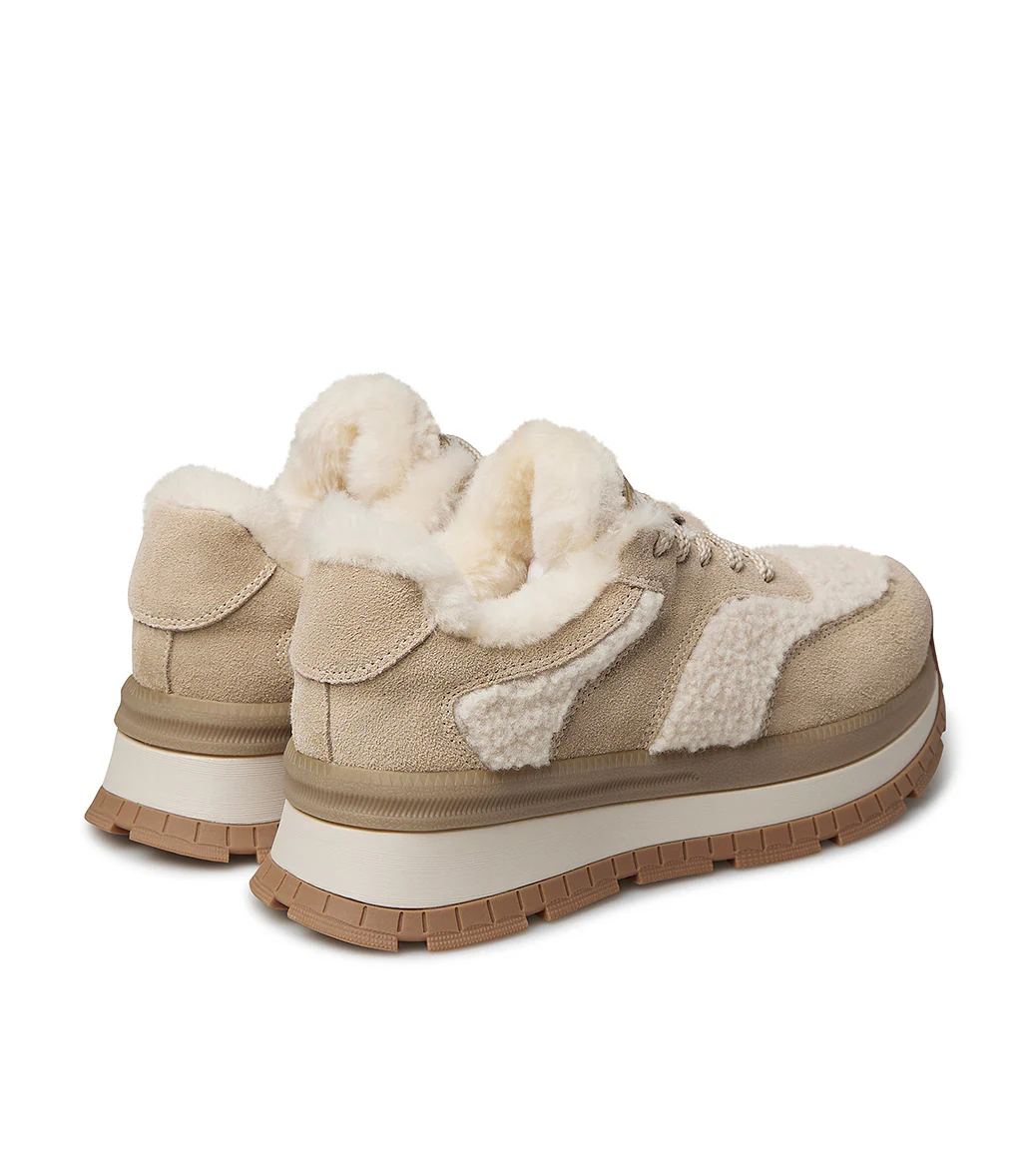 Sneaker in camoscio beige e eco pelliccia - immagine 4
