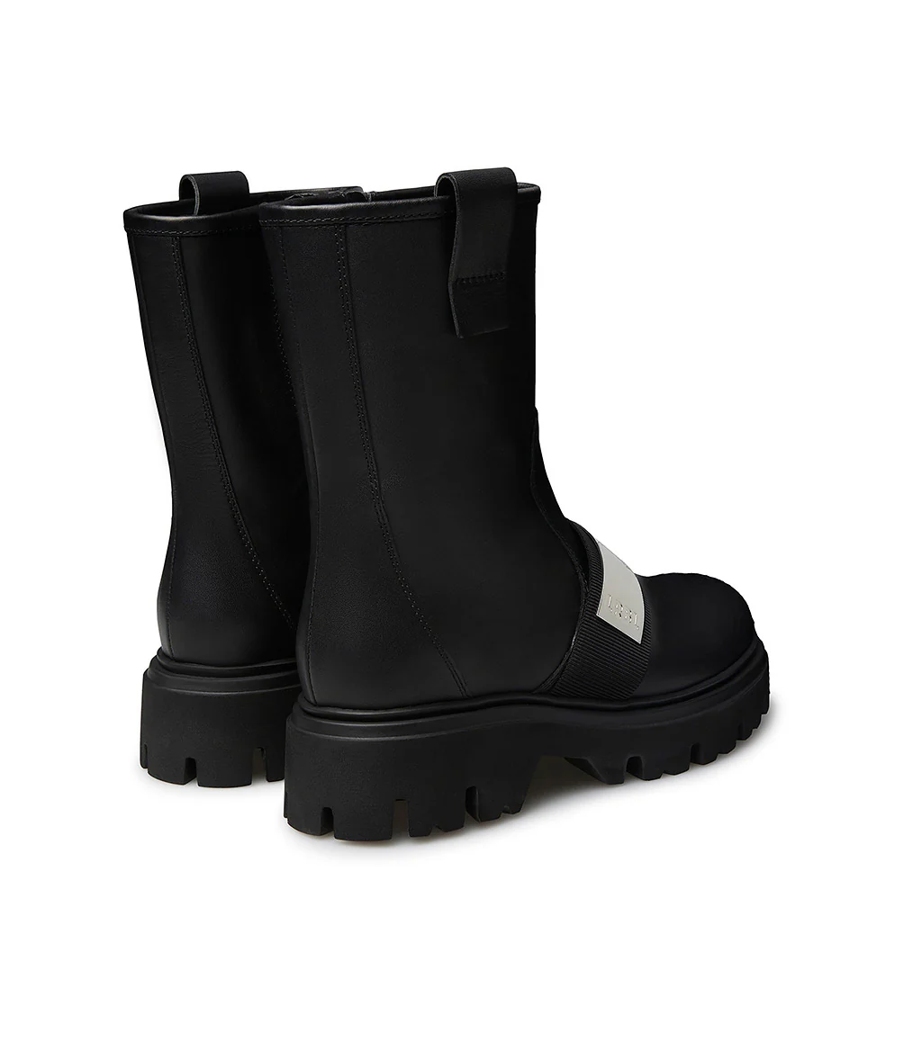 Stivaletto in vitello nero con placca logo argento - immagine 4