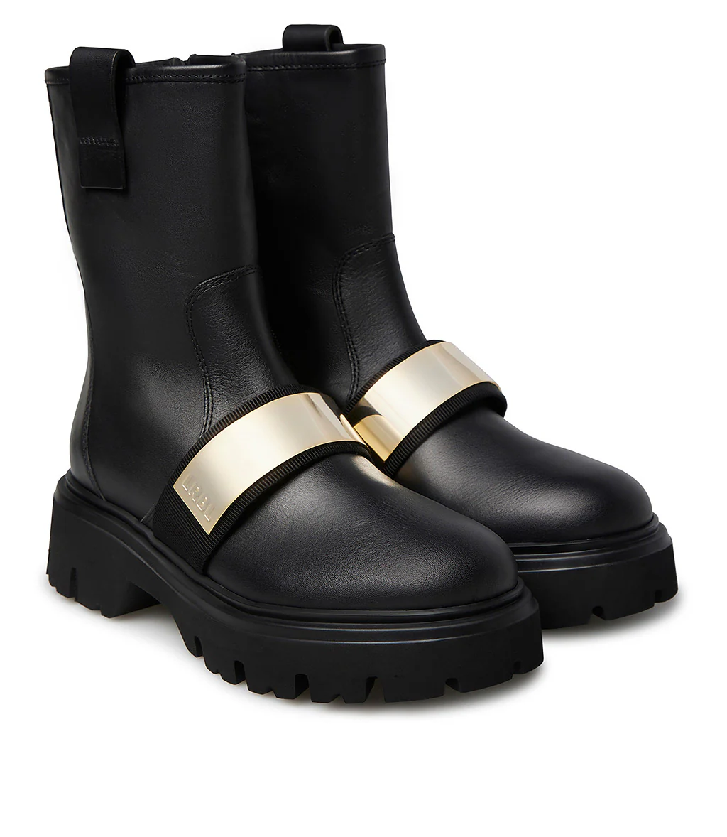 Anfibi in vitello nero con placca logo metal - immagine 3