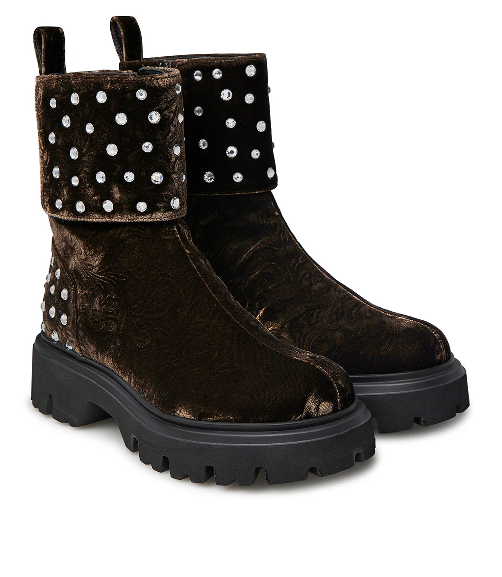 Anfibi in velluto castagna con cristalli - immagine 3