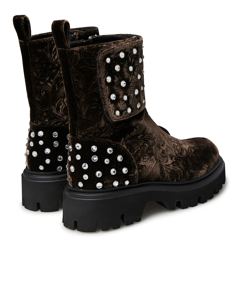 Anfibi in velluto castagna con cristalli - immagine 4