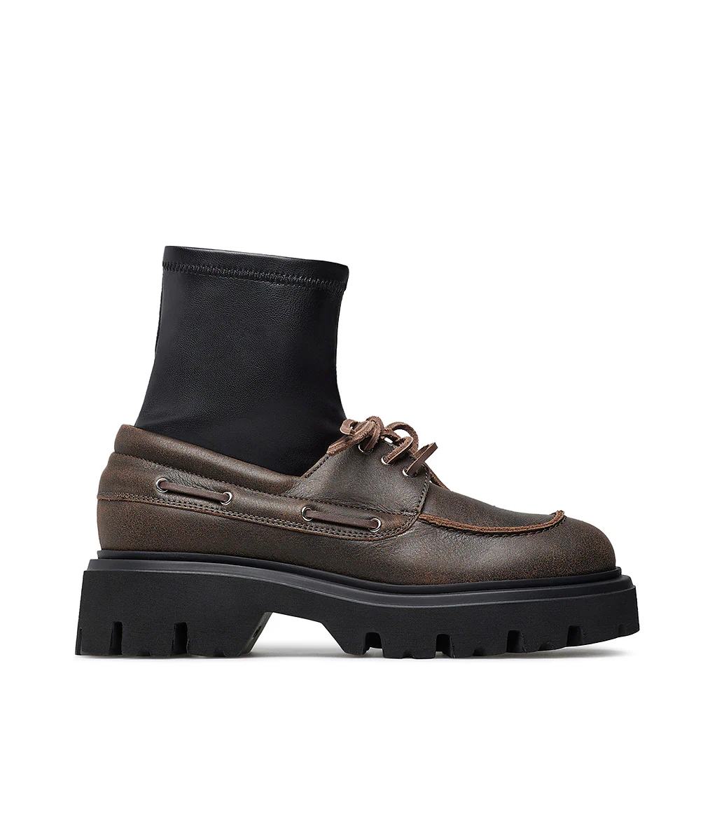 Mocassino in pelle tabacco con gambale stretch - immagine 2