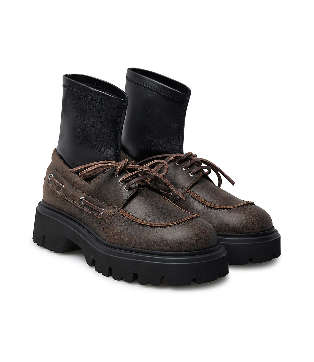 Mocassino in pelle tabacco con gambale stretch - immagine 3